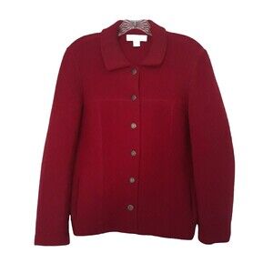Petite Sophisticate Wool Sweater Jacket Women  P/M Burgundy Red Button
